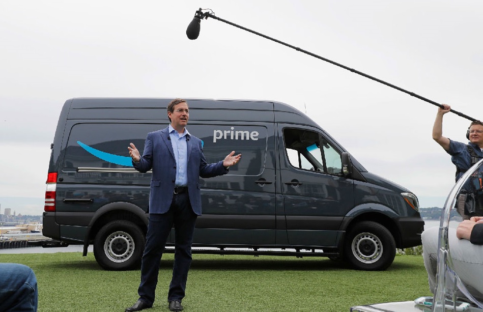 amazon prime delivery van wrap on display at event