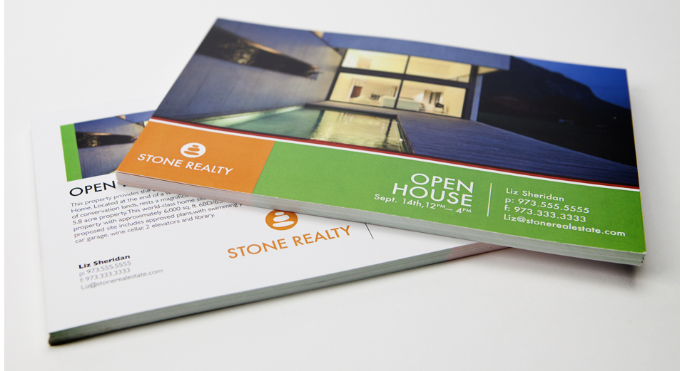Sample of a realty open house catalog book front and back for small format marketing and promotional materials