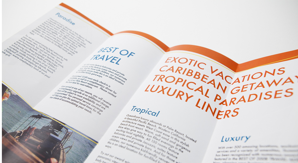 Open 4-fold brochure sample for small format marketing and promotional materials