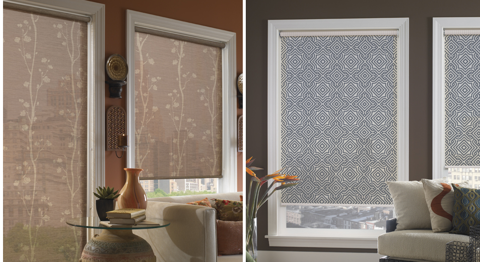 Custom printed window shades installed in residential settings