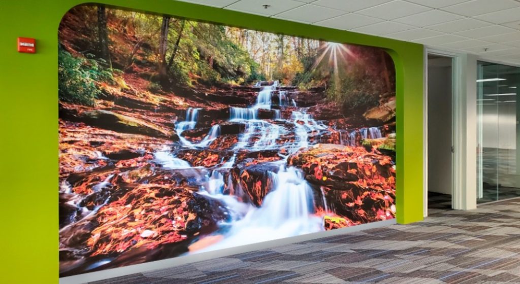 wall covering of a waterfall in office space