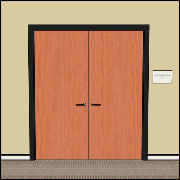 Double-leaf with each leaf active, braille sign located to the right of the door.